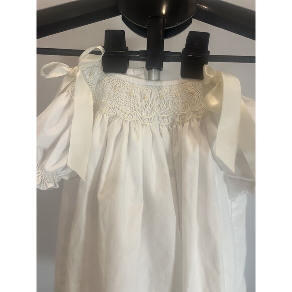 Bow Peep 9m White Smocked Bishop Dress Christening Baptism Heirloom Gown - Picture 2 of 12
